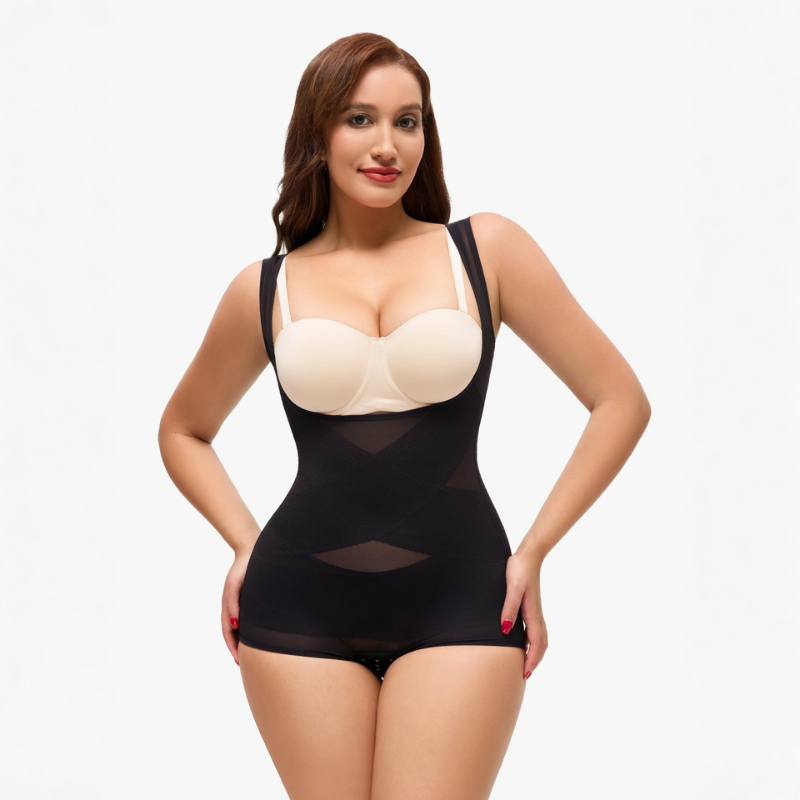 CurvieCutie Open Bust Tummy Control Brief Bodysuit