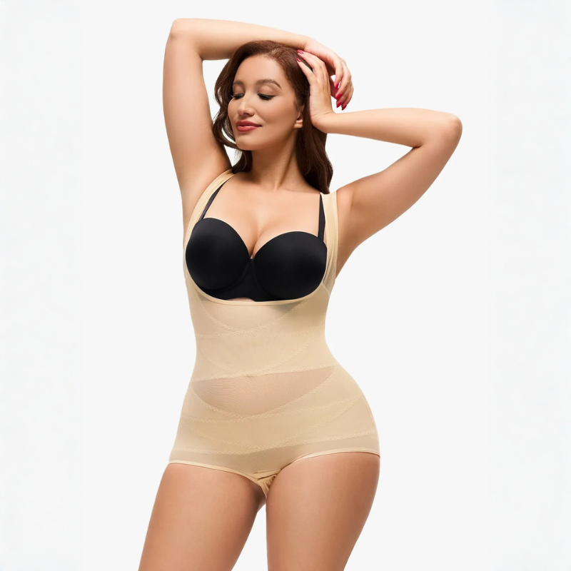 CurvieCutie Open Bust Tummy Control Brief Bodysuit